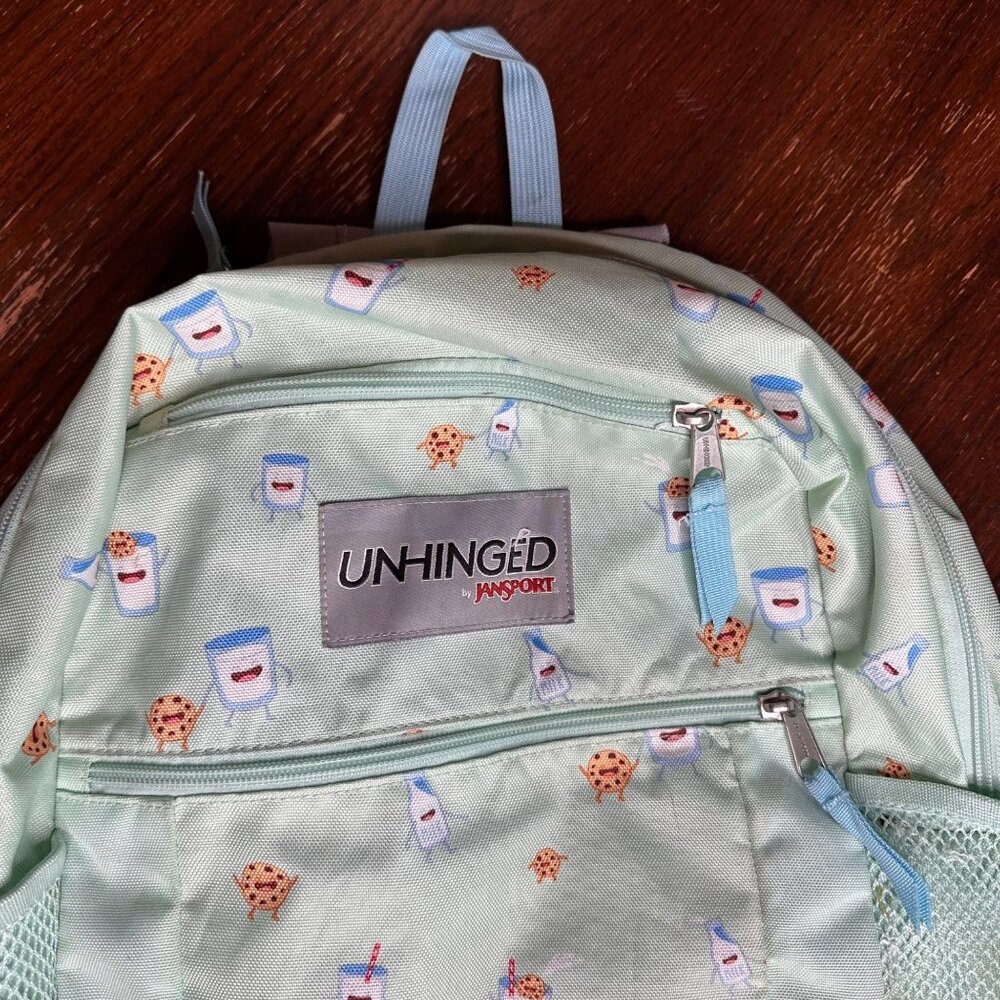 Unhinged By Jansport Mint Backpack With Milk & Cookies Print Adjustable Straps - Picture 4 of 14